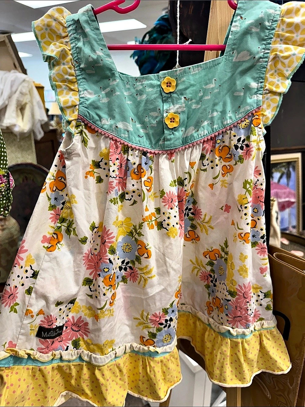 Matilda Jane Floral Ruffle Dress in White & Yellow